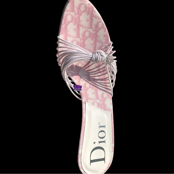 DIOR Girly Pink Monogram Logo Denim Trotter Platform Wedge Sandal Mule - Picture 2 of 10